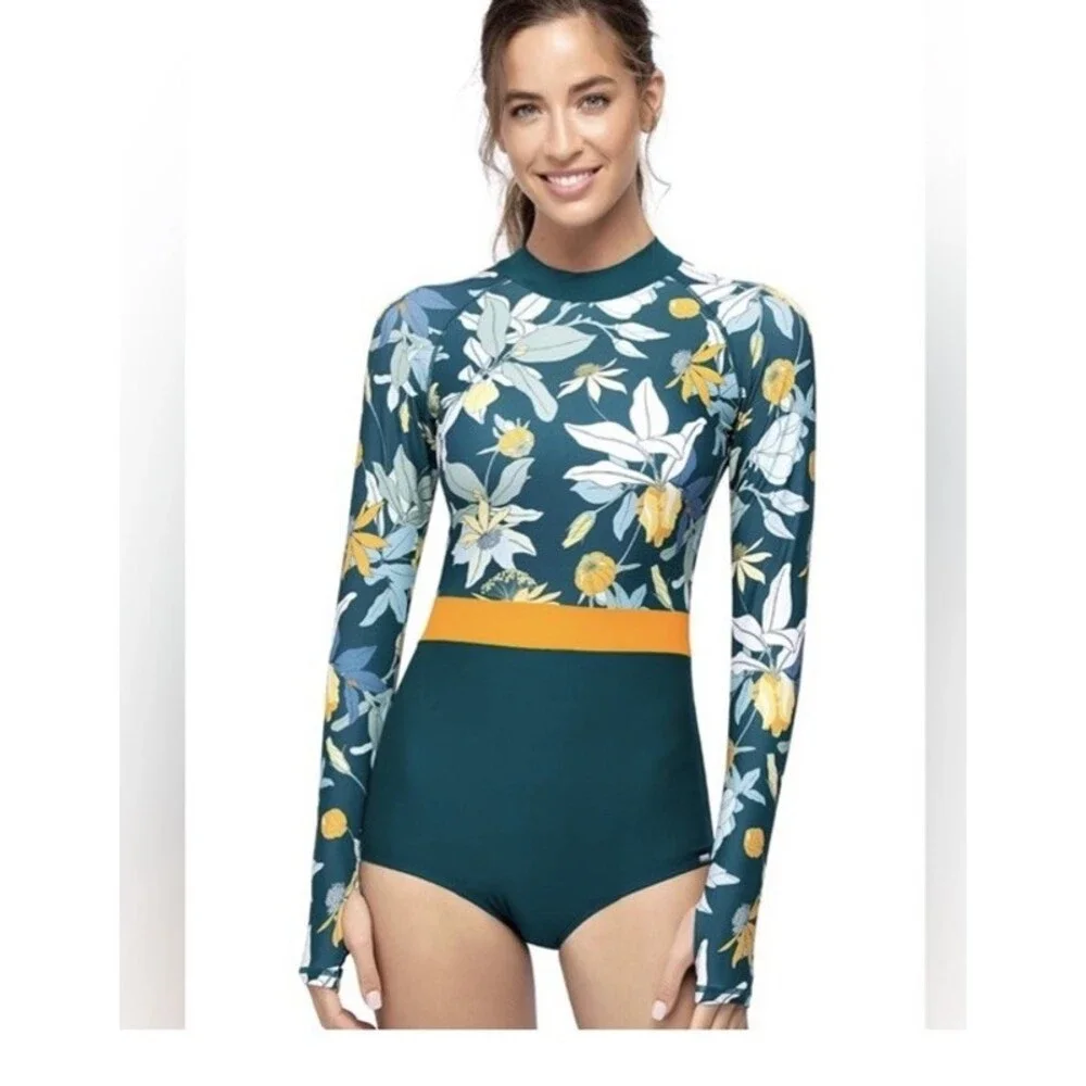 Axesea Rashguard Womens Sz 10 Full Zip Rash Guard UPF 50 Swim Top - Picture 1 of 6
